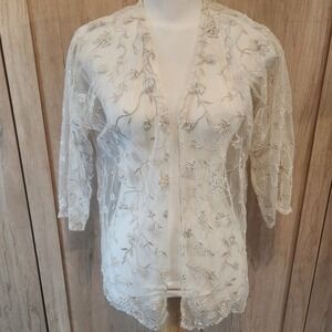 Bridal‎ Embroidered Beaded Sheer Mesh Open shrug Cardigan Ivory Floral ethereal